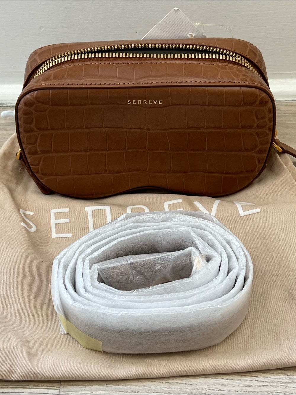 Senreve Cognac Croc-Embossed Leather Waist Bag